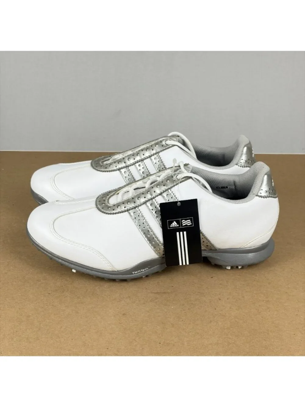 Adidas Driver Val S Golf Shoes Womens 8 Faux Leather White Silver Lace Up Spiked